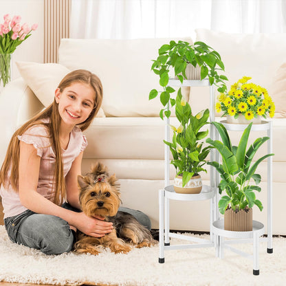iDavosic.ly Plant Stand Indoor Outdoor, 4 Tier Corner Metal Flower Display Holder Shelf, Folding Tall Orchid Rack for Patio Balcony Porch Garden Living Room House, White