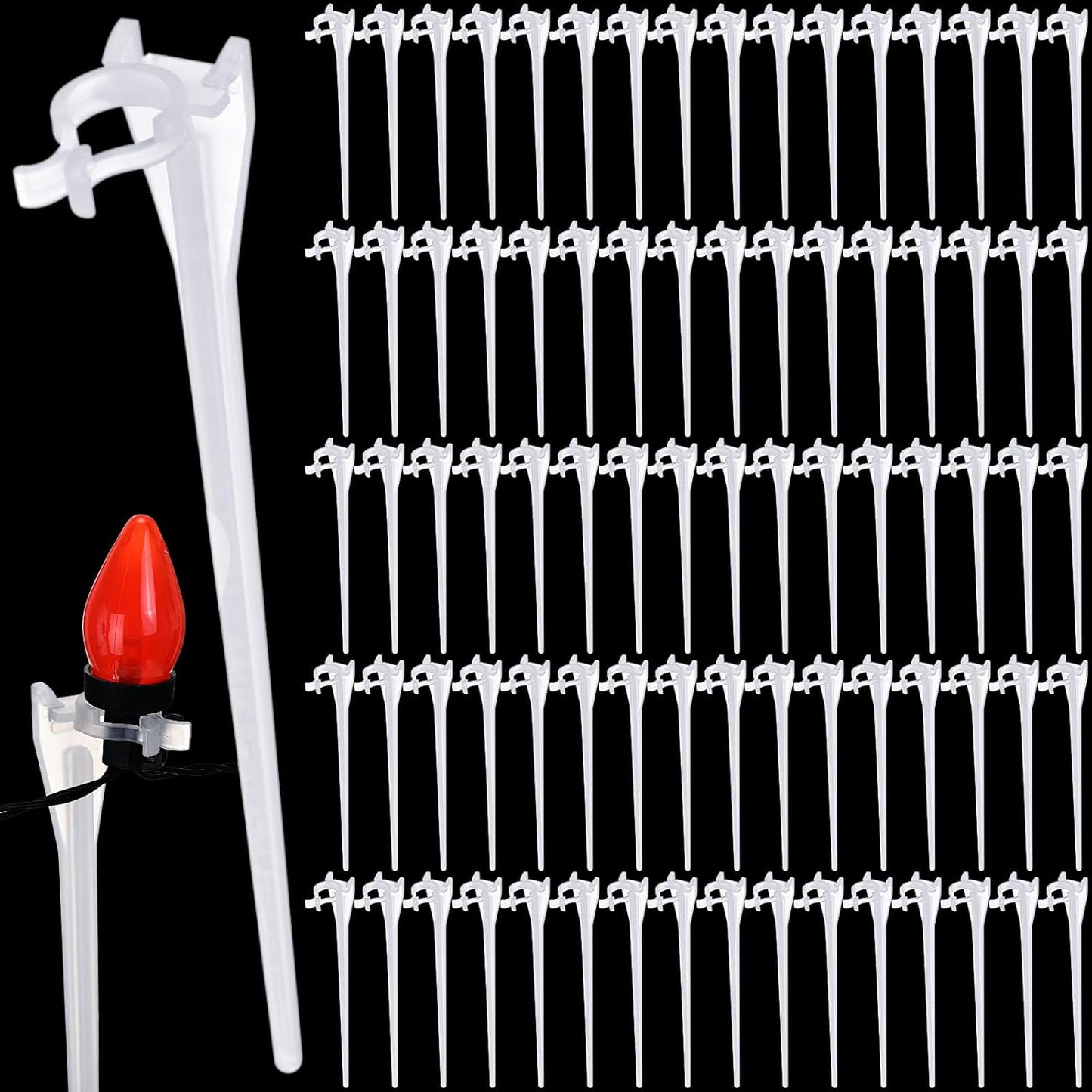 Jetec 400 Pieces Christmas Light Stakes Universal Yard Lawn Holiday 7.5 Inches Light Ground Stakes for C7 C9 String Lights Christmas Outdoor Lights Holders on Yards, Driveways (Clear)