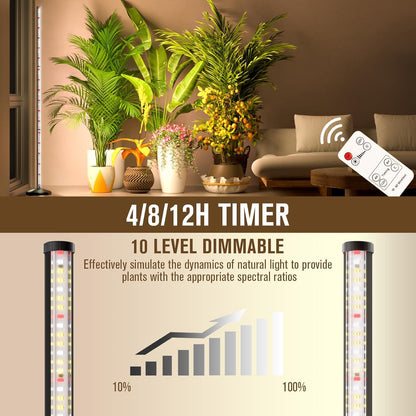 bedee LED Grow Light for Indoor Plants: 50 Inch Full Spectrum Plant Lights for Seed Starting with Timer and 10 Level Dimmable Standing Plant Growing Lamp for Greenhouse with Hanging Accessories