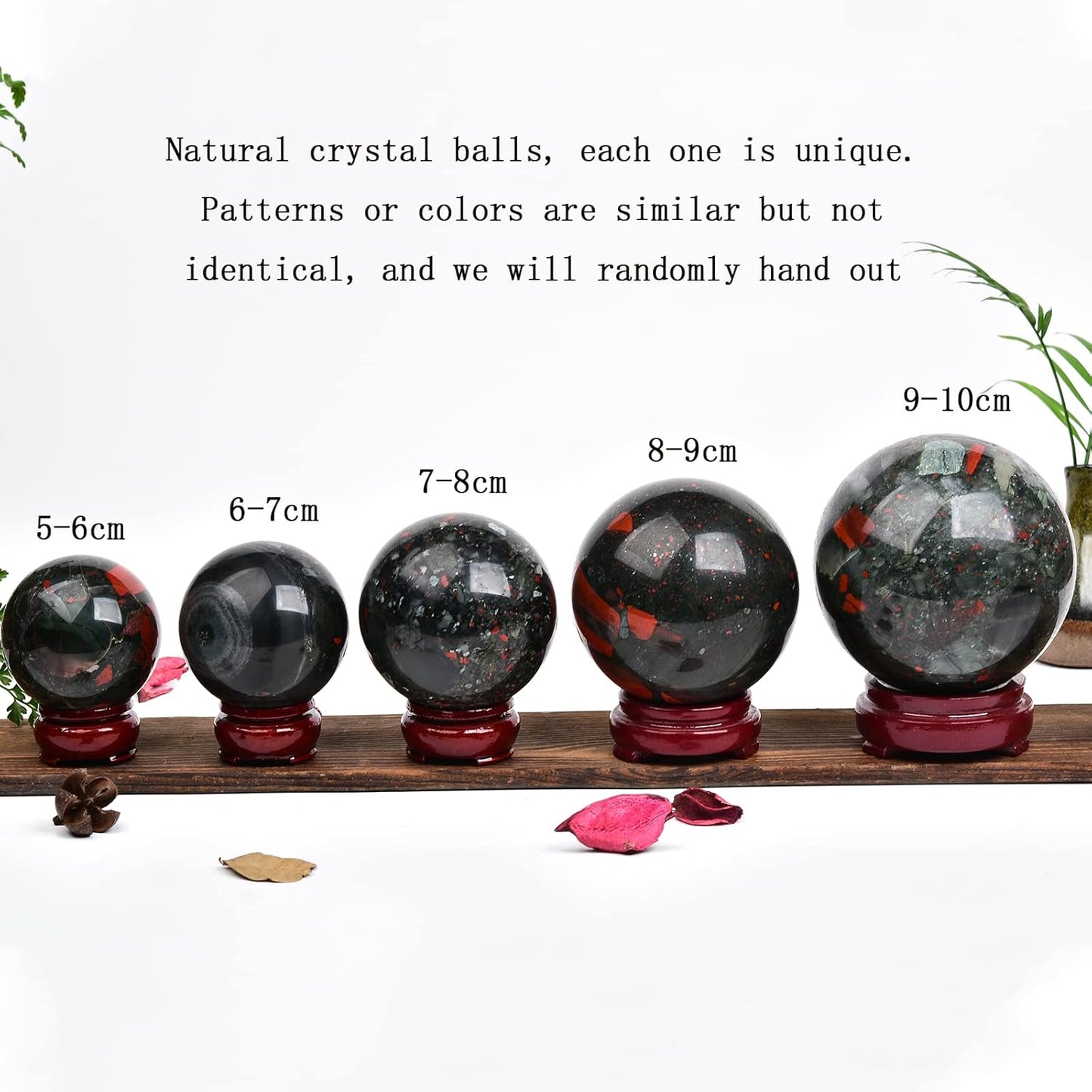 JIC Gem Small Crystal Sphere Ball Natural African Bloodstone Healing Crystal Ball with Decoation Stand for Fengshui Meditation Decoation (50-60mm)