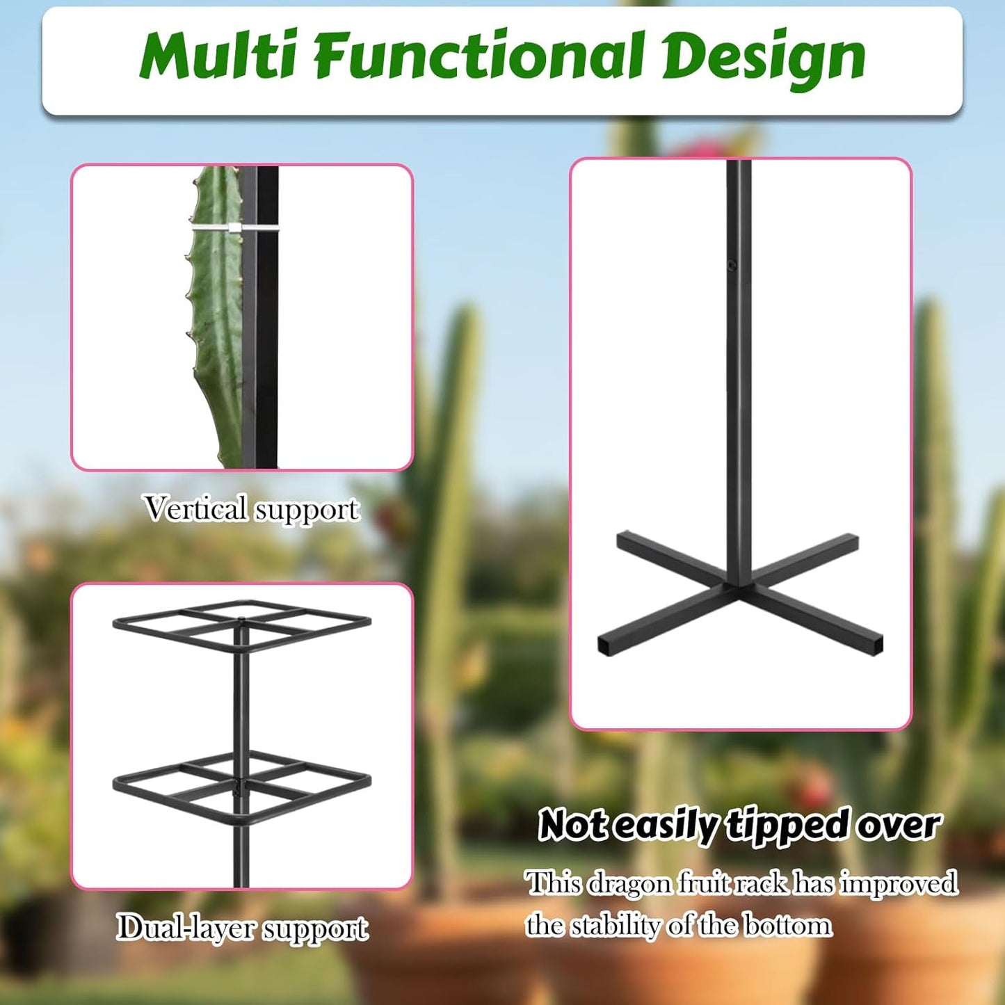 Adjustable Double-Layer Dragon Fruit Trellis Black,Durable Metal Plant Trellis Outdoor Climbing Plants Support Frame for Vertical Gardening Trees Cactus