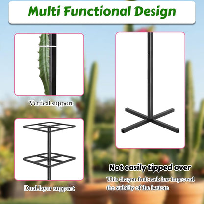 Adjustable Double-Layer Dragon Fruit Trellis Black,Durable Metal Plant Trellis Outdoor Climbing Plants Support Frame for Vertical Gardening Trees Cactus