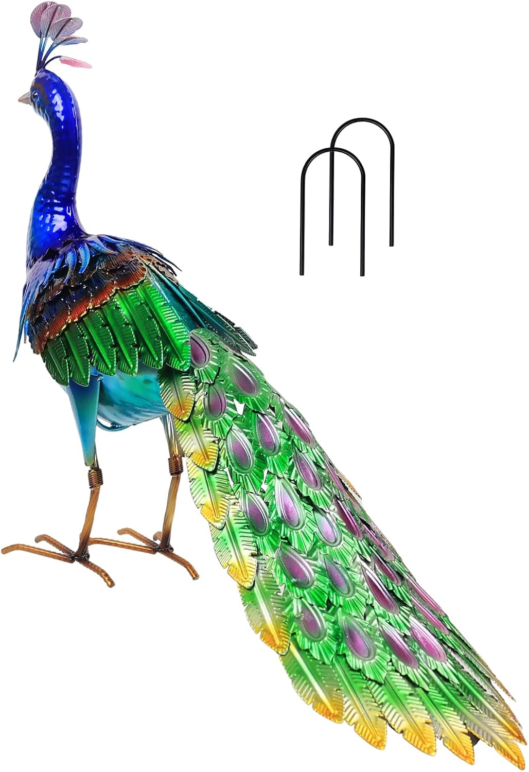 YEAHOME Garden Decor Outdoor Statues, 24.4" Large Metal Peacock Standing Yard Art, Blue Green Bird Lawn Sculptures Garden Decor for Outside Patio Porch Backyard