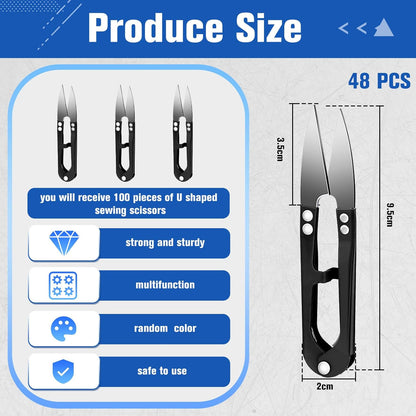 Therwen 48 Pcs 4 Inch Bonsai Pruning Scissors Thread Snips Mini Sewing Scissors U Shaped Bulk Bud and Leaves Trimmer Yarn Carbon Steel Pruners Trimmers for Gardening(Black)