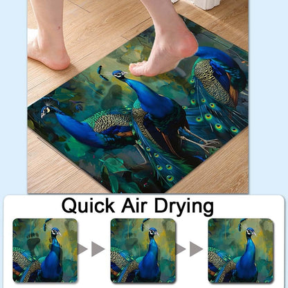 Bath Mat-Bathroom Rug，Three Peacocks-Absorbent Non Slip Quick Dry Stain Resistant Easy to Clean Care Shower Rug for Bathtub Shower Room 17×27.5Inch (43 * 70cm)