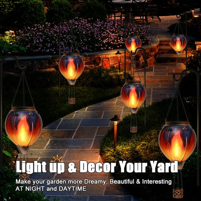 Hot Air Balloon Solar Lantern - Simulated Flickering & Dancing Flame Glass Lantern , Outdoor Hanging Yard Light Waterproof IP65 for Garden Patio Lawn Porch Decor Gift