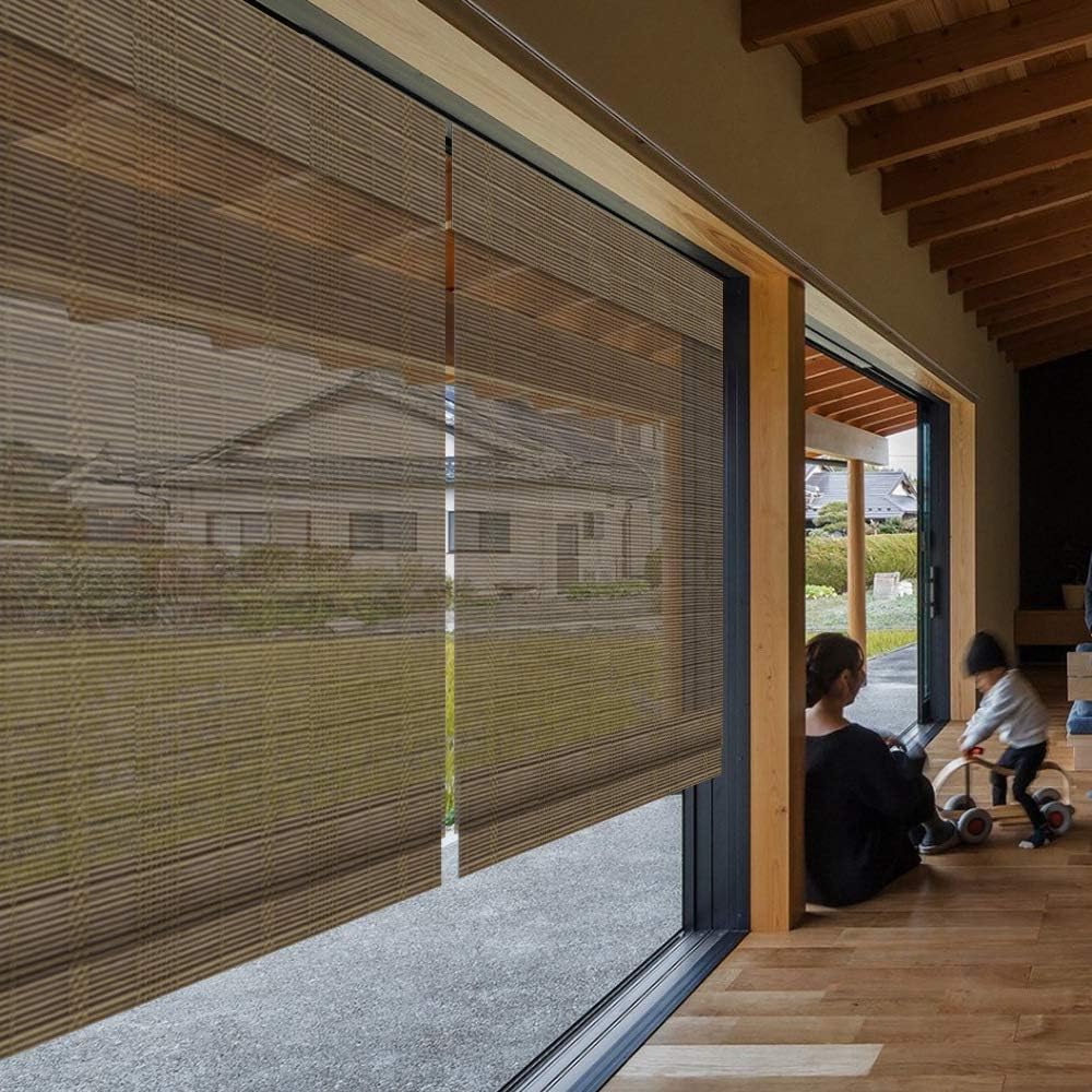LETAU Wood Window Roman Shades, Bamboo Light Filtering Window Blinds for Outdoor Garden, Patio, Arbor, Porch, Pattern 9