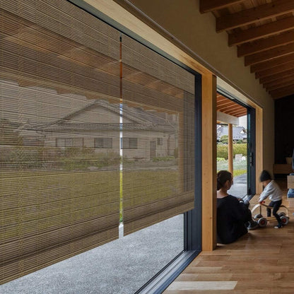 LETAU Wood Window Roman Shades, Bamboo Light Filtering Window Blinds for Outdoor Garden, Patio, Arbor, Porch, Pattern 9