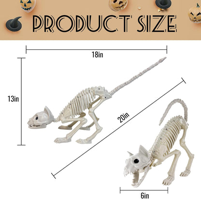 GIFTEXPRESS 2 Pack Real Size Cat Skeleton - 20" Long Creepy Kitten Skeletons with Posable Tail Halloween Decor - Indoor & Outdoor Haunted House Scary Animal Party Decoration