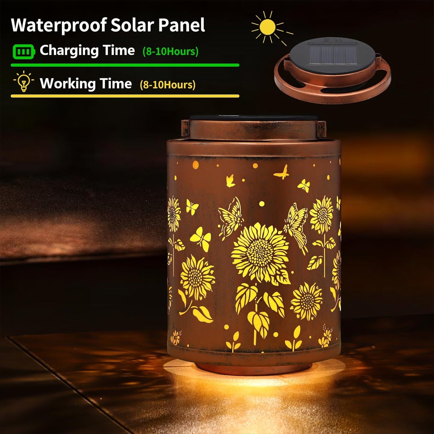 2 Pack Solar Outdoor Lanterns, Garden Decor LED Light Hanging Waterproof Solar Metal Lantern Birthday Gifts for Women Mon Grandma Sunflower Solar Lights Outdoor Decoration(Butterflies)