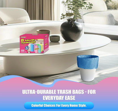 300 Count 8 Gallon Trash Bags - Heavy Duty Medium Garbage Bags 30 Liter Unscented 0.94 Mil Thick & Leakproof Wastebasket Liners for Kitchen Bathroom Home