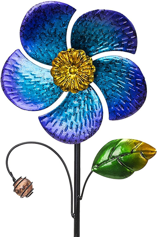 Viveta Wind Spinner with Metal Stake, 28.7 inches Outdoor Garden Pinwheels Spinners Blue Flower