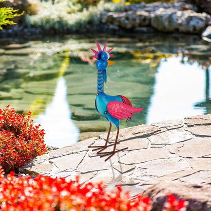 Metal Wacky Rooste Garden Statue, Rooster Decor Yard Statue Decorations Outdoor, Chicken Yard Art for Outside, Patio, Backyrad, Lawn (Blue & Pink)