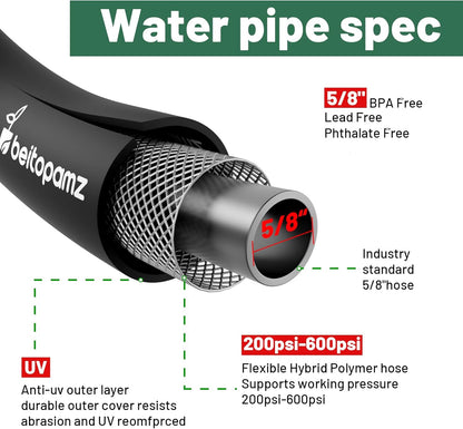 Short Garden Hose 3 ft x 5/8" Female to Female, Heavy Duty Small Water Hose Extend Connector, Leak-Free Connections Hybrid Rubber Leader Hose with 3/4" Double GHT Fittings, Black