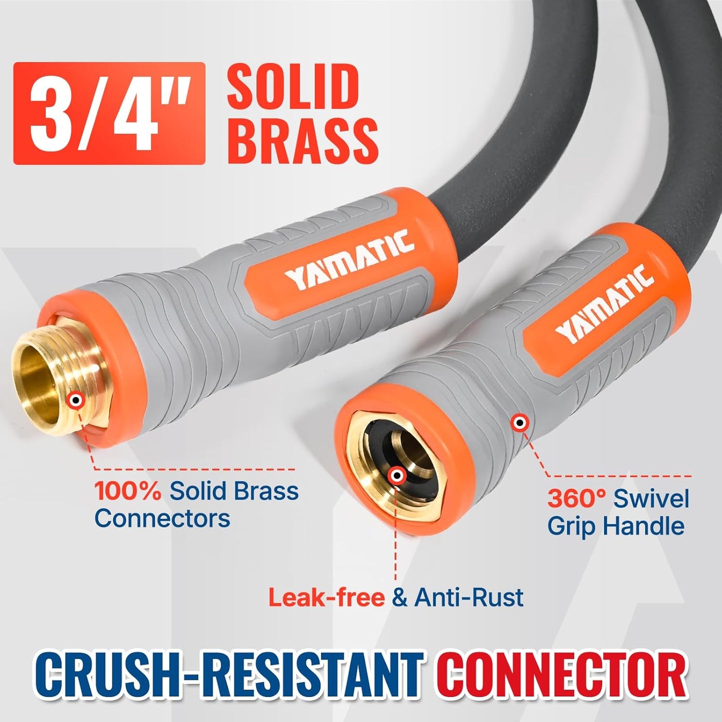 YAMATIC Heavy Duty Garden Hose 5/8 in x 50 ft with Swivel Handle, Super Flexible Water Hose, All-weather, Kink Resistant, Burst 600 PSI, Grey