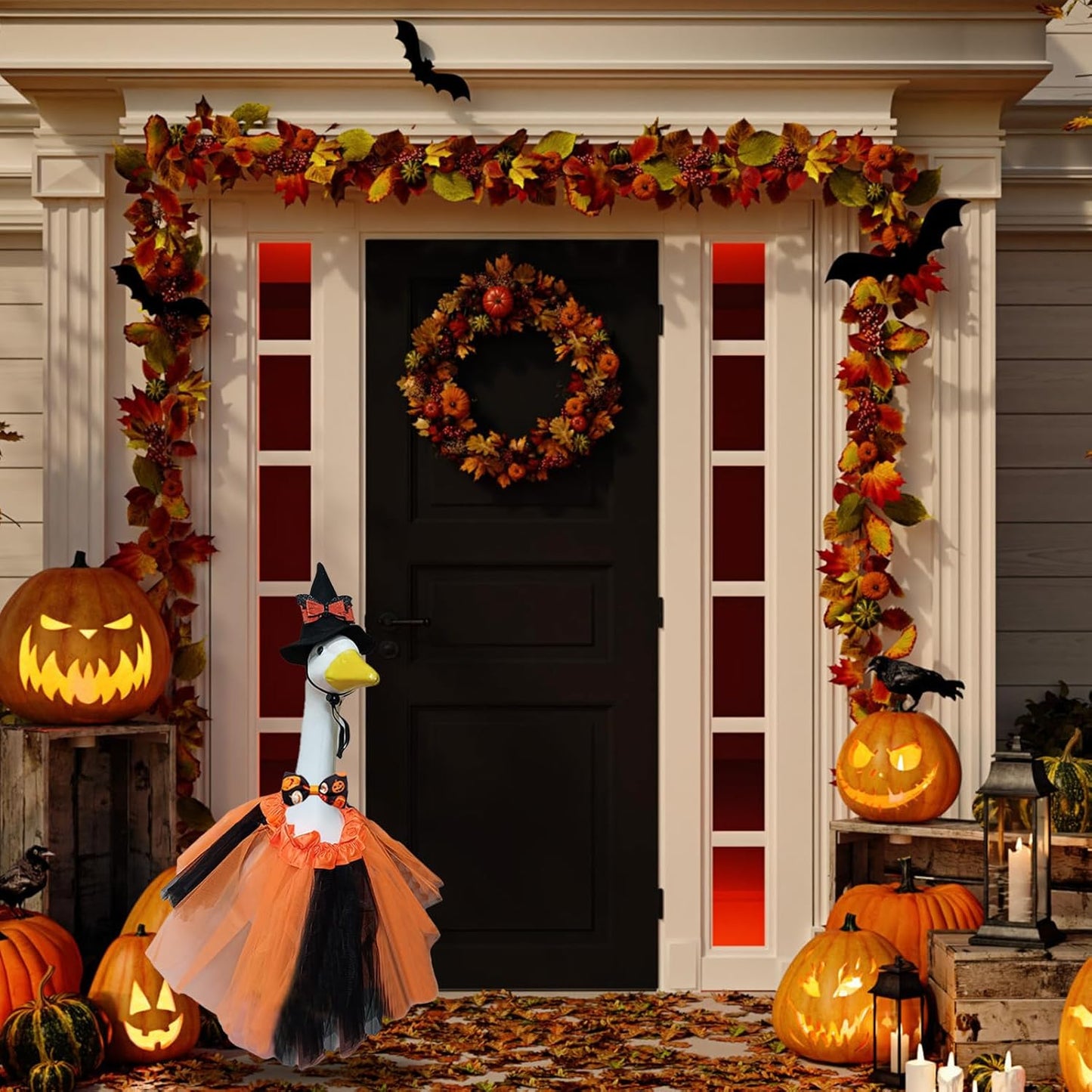 Porch Goose Outfits for 23" Plastic Porch Goose Halloween Pumpkin Outfit Goose Clothes for Cement Goose for Indoor Outdoor Garden Yard Lawn Patio Art Decor(NGQ)