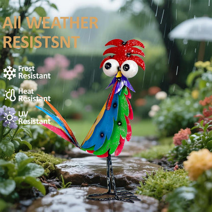 Natelf Outdoor Wacky Metal Rooster Yard Statue Decoration Roosters Decor Garden Statues Chicken Figurine Outside Decorations for Courtyard