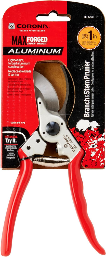 Corona BP 4250 Forged Steel Aluminum Handles Bypass Hand Pruner - 1 inch Cut Capacity Stem and Branch Garden Shears, Red (Pack of 6)