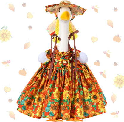 Fall Thanksgiving Goose Outfit Sunflower Porch Goose Costume with Hat Necklace for 23 Autumn Patio Yard Lawn Decor(Sunflower)