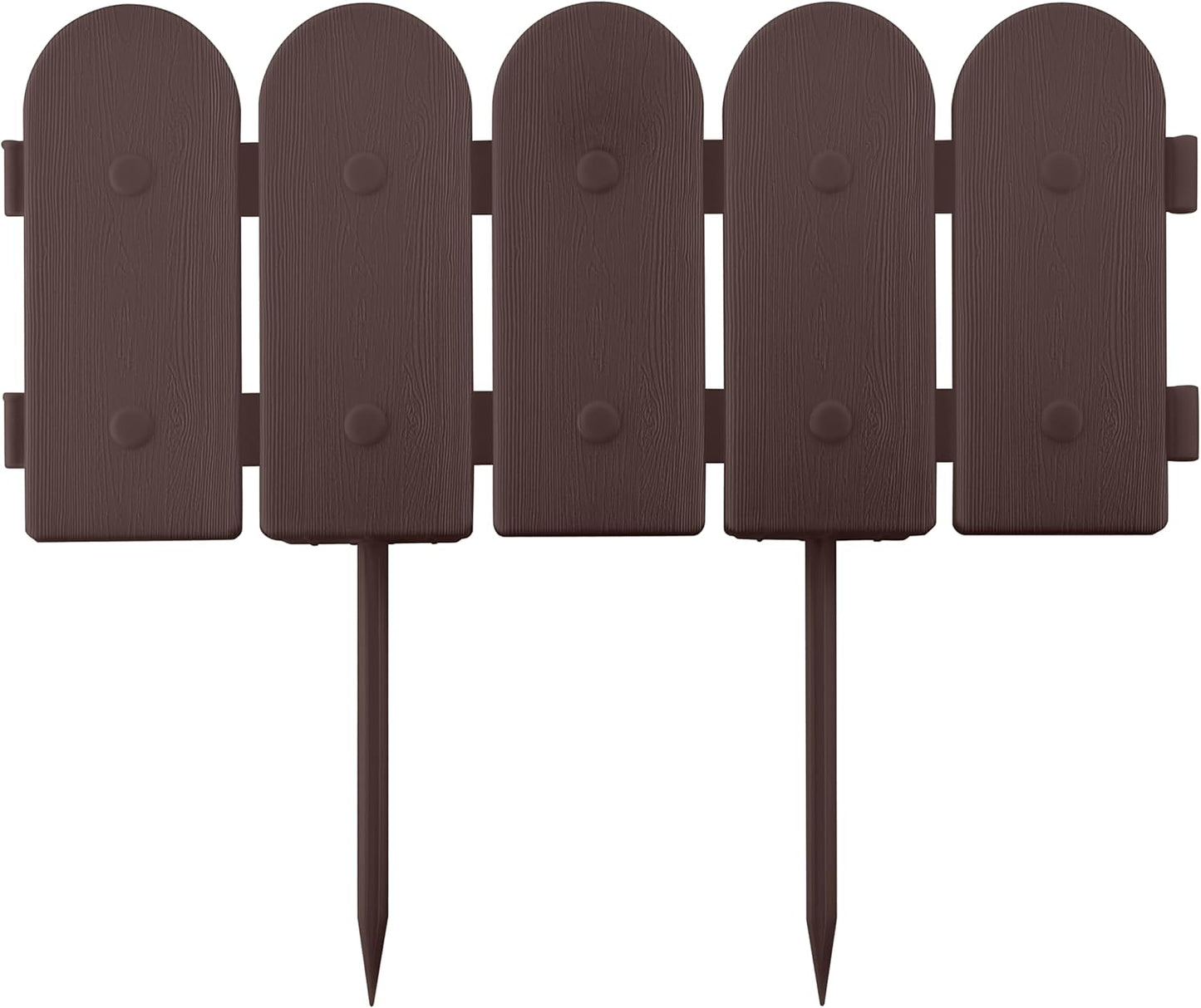 Evelyne Garden Border Plastic Edging: Wooden Fence Design - 16pcs Brown Yard Landscaping Fence Liner Lawn Edge Barrier - 20ft Kit of Decorative Lawn Panels Elements -Landscaping Edging-GMT-10374-A16