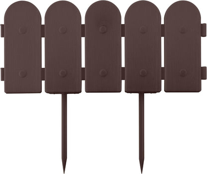 Evelyne Garden Border Plastic Edging: Wooden Fence Design - 16pcs Brown Yard Landscaping Fence Liner Lawn Edge Barrier - 20ft Kit of Decorative Lawn Panels Elements -Landscaping Edging-GMT-10374-A16