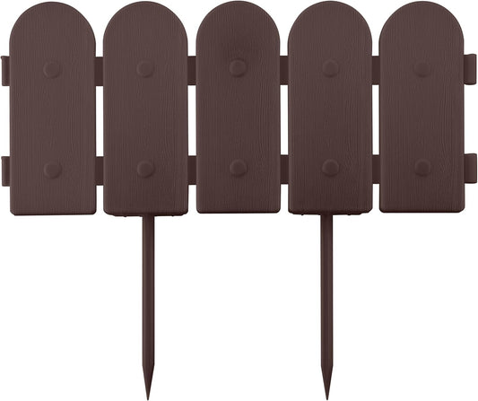 Evelyne Garden Border Plastic Edging: Wooden Fence Design - 16pcs Brown Yard Landscaping Fence Liner Lawn Edge Barrier - 20ft Kit of Decorative Lawn Panels Elements -Landscaping Edging-GMT-10374-A16