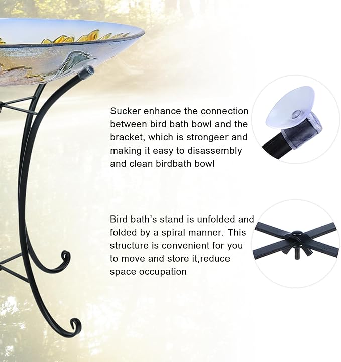 MUMTOP Outdoor Glass Birdbath with Metal Stand for Outside Lawn Yard Garden Sunflower Decor,18??Dia/21.65 Height