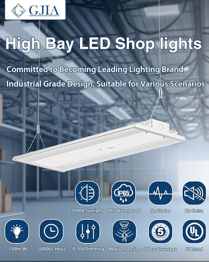 LED Linear High Bay Light 4-Pack, 300W 45000LM 0-10V Dimmable 5000K Daylight, Adjustable High Bay LED Shop Lights Lighting Fixtures for Garage Warehouse Workshop, UL