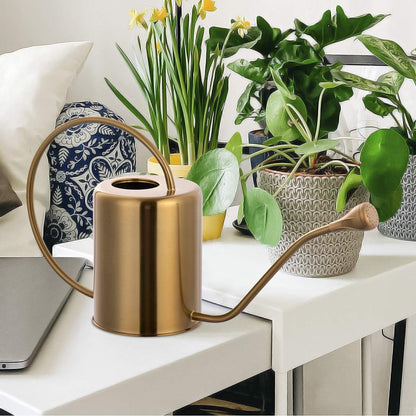 1/2 Gallon 68oz Long Spout Stainless Steel Gold Colored Watering Can for Indoor Plant Watering or Outdoor Gardening with 2 Removable Spray Spout for Flowers, Medium