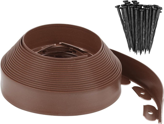 Garden Edging - 40 Feet Plastic Garden Edging Border with 36 PCS Spikes Apply to Flower Beds/Grass Lawn/Yard (40FT x 2.36IN, Dark Brown)