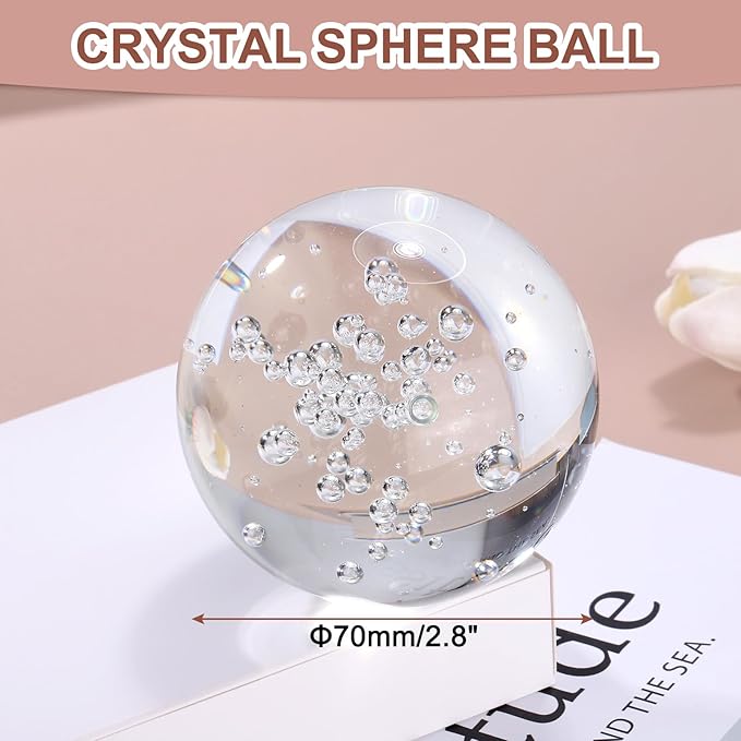 uxcell 70mm/2.8" Crystal Sphere Ball Bubble Glass Solid Decorative Sphere Crystal Ball Prop Ornament for Feng Shui Divination Fortune Telling Tabletop Fountain Decoration, Clear