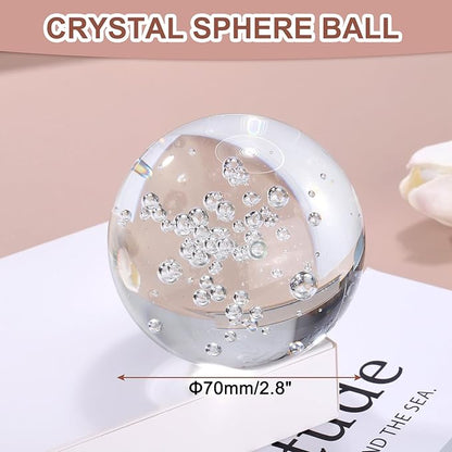 uxcell 70mm/2.8" Crystal Sphere Ball Bubble Glass Solid Decorative Sphere Crystal Ball Prop Ornament for Feng Shui Divination Fortune Telling Tabletop Fountain Decoration, Clear