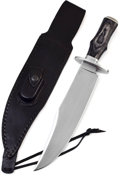 Survival Hunting Knife with Sheath, Handmade 15-inch Full Tang D2 Fixed Blade Tactical Bowie Knife for Camping, Outdoor, Bushcraft with Solid Engineered Wood Handle,Gift for BF/MEN (Grey)