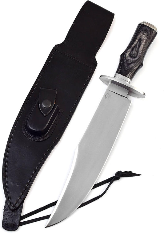 Survival Hunting Knife with Sheath, Handmade 15-inch Full Tang D2 Fixed Blade Tactical Bowie Knife for Camping, Outdoor, Bushcraft with Solid Engineered Wood Handle,Gift for BF/MEN (Grey)