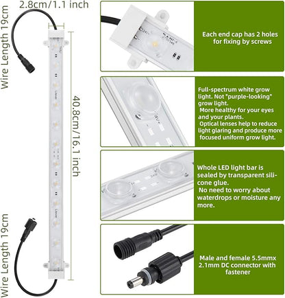 Litever Grow LED Light Strip Kits for Plants, 45W, Full Spectrum White Grow Lights, Easy Installation. Good for Indoor Plant Grow Shelf, Greenhouse, Grow Cabinets