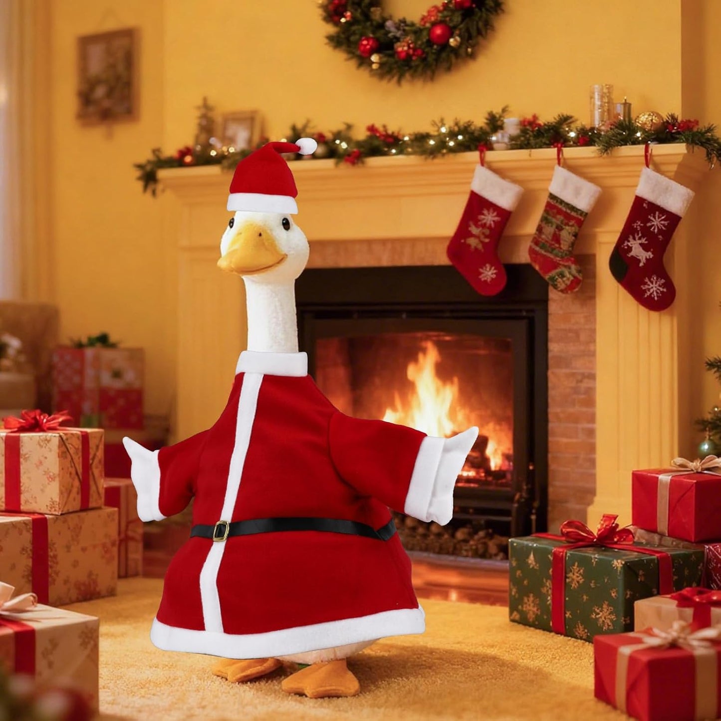 Porch Goose Outfits Christmas, Funny Silly Porch Goose Statue Accessories with Clothes Hat, Yard Lawn Goose Christmas Outfits Clothes for 23" Concrete Porch Geese Xmas Decorations (Red)