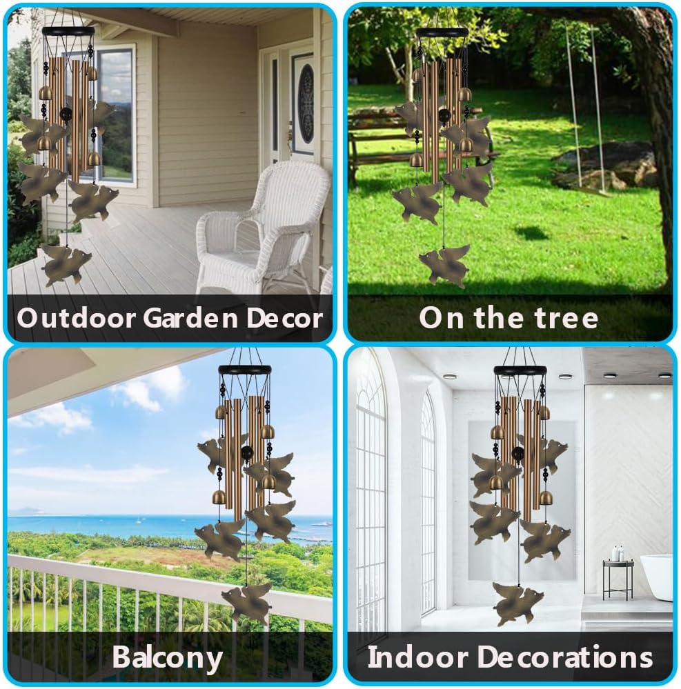 Fly Pigs Wind Chimes Outdoor Decor - with 4 Tubes 5 Pigs Wind Chime, Mobile Romantic Flying Pigs Wind Catcher, Garden Pigs Windchimes for Home, Mom Gifts, Balcony, Tree, Festival, Garden Decoration
