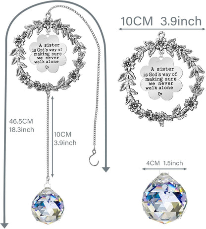 Sister Gift - A Sister is God's Way of Making Sure We Never Walk Alone Sister Suncatcher,Sister Christmas Birthday Gifts for Sisters from Sister, Soul Sister, Best Friends