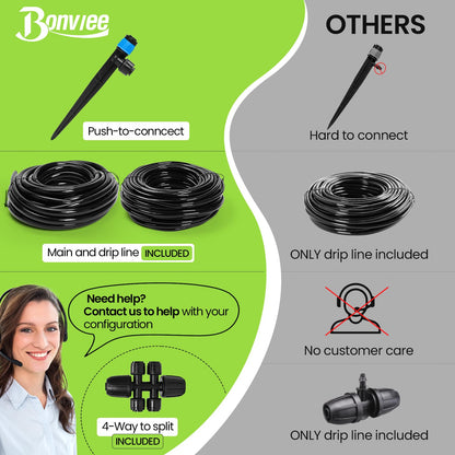 Bonviee Drip Irrigation System Kit for Garden Watering, 230FT Quick Connect