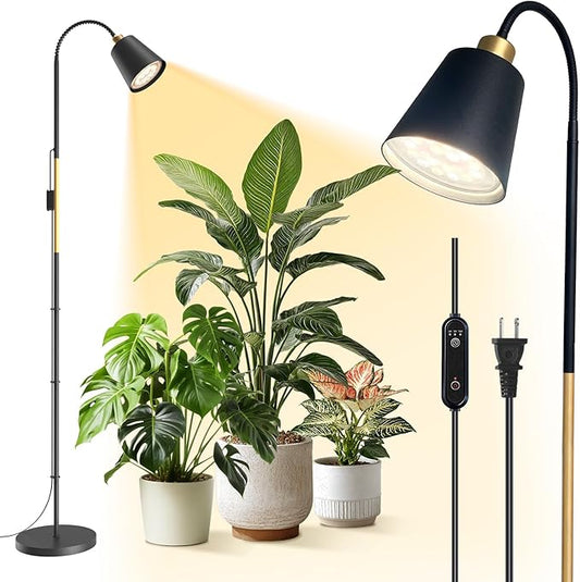 Bstrip Floor Grow Light for Indoor Plants, 65" Tall Standing Grow Light, 18W Non-Dimmable LED Plant Light with Optical Lens, Full Spectrum Plant Light with Flexible Gooseneck & Smart Timer