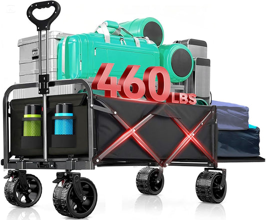 240L Capacity Foldable Wagon with Brakes, 49" Extra Long Extender Wagon Cart 460lbs Heavy Duty