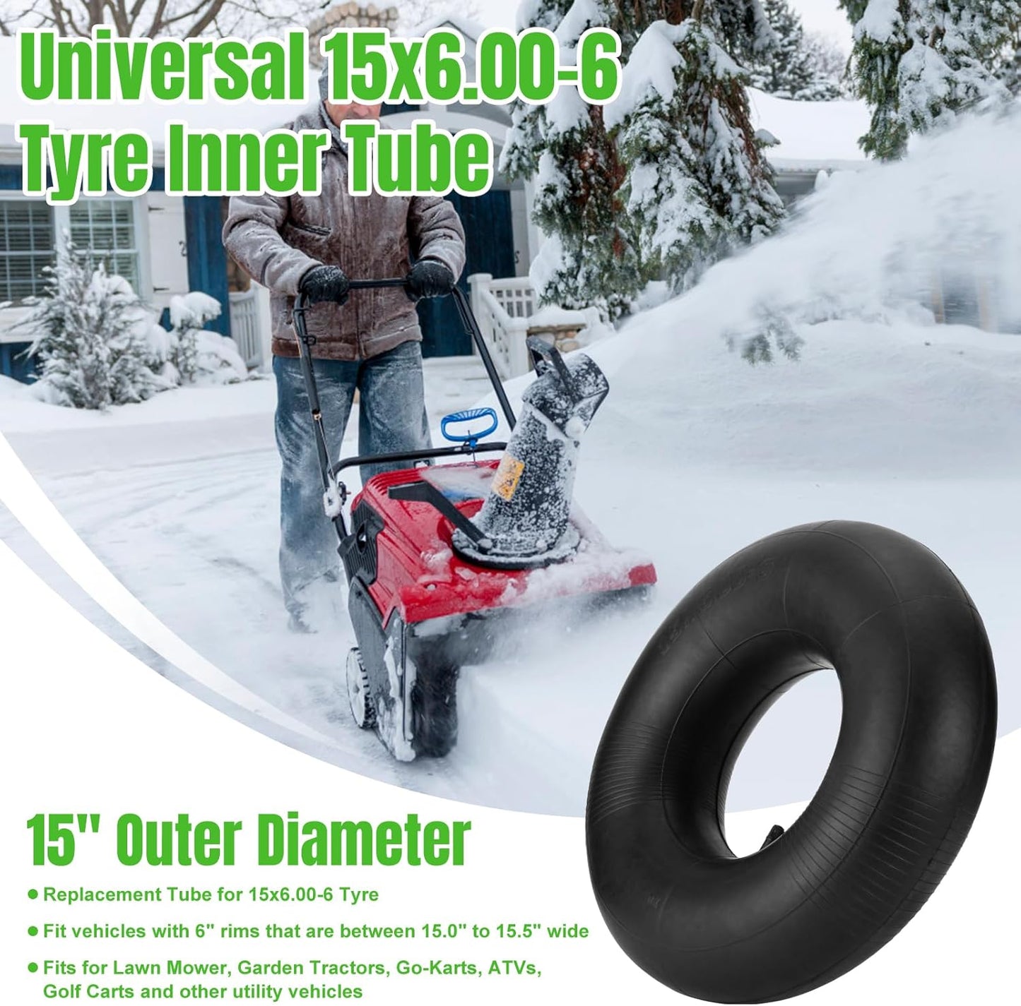 15x6.00-6" Inner Tubes, 2 Pack Heavy Duty 15x6-6 Replacement Tire Inner Tube with TR-13 Straight Valve Stem for Lawn Mower, Ride-on Mower, Yard Trailer, Tractor, ATVs, Go Karts, Golf Carts, etc