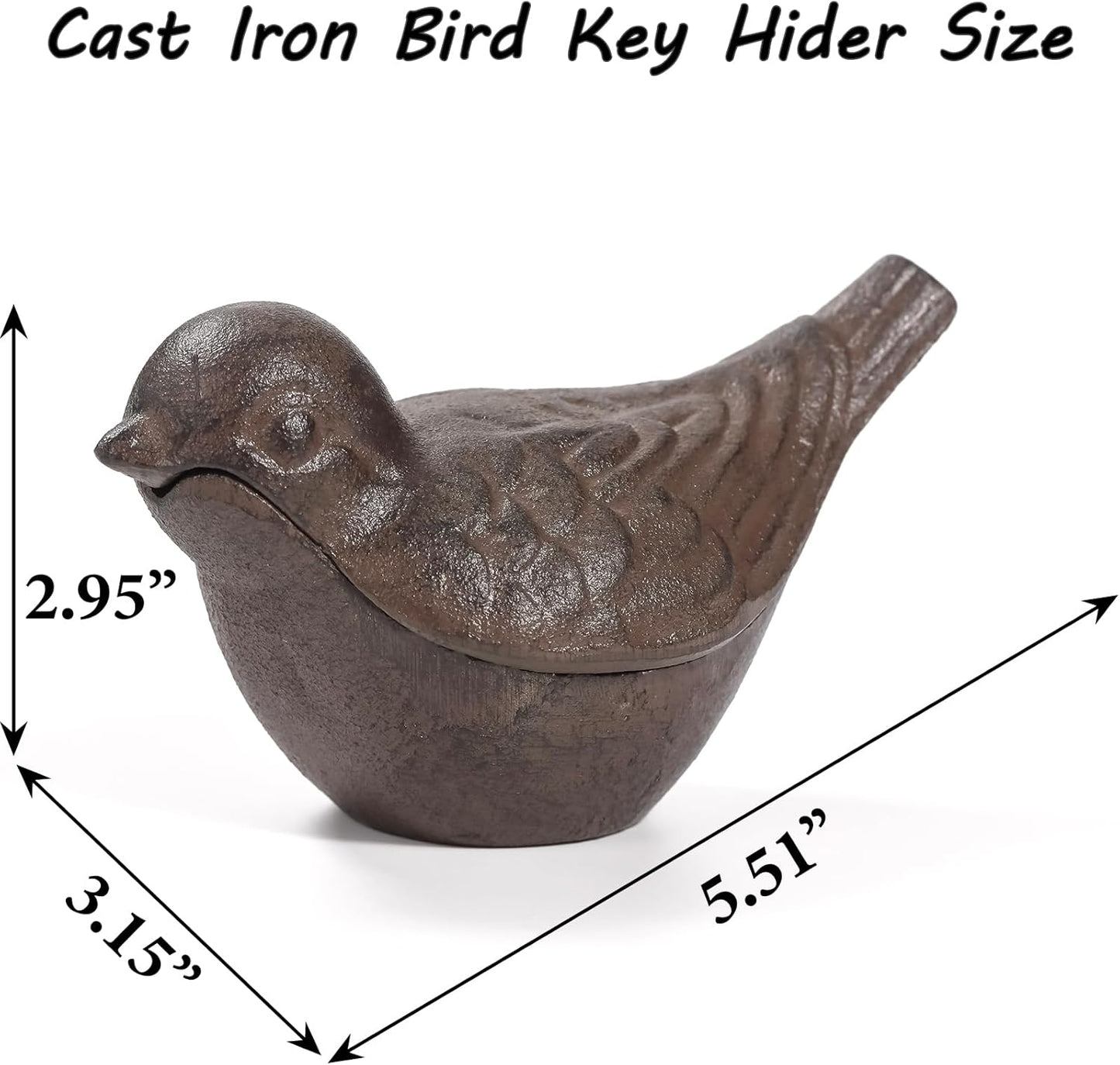 Cast Iron Bird Key Hider, Bird Statue and Keys Hiders Outside, Decorative Outdoor Hidden Keys Holder, Animal Shaped Hide a Key for Indoor Garden Yard Patio Decor, Brown