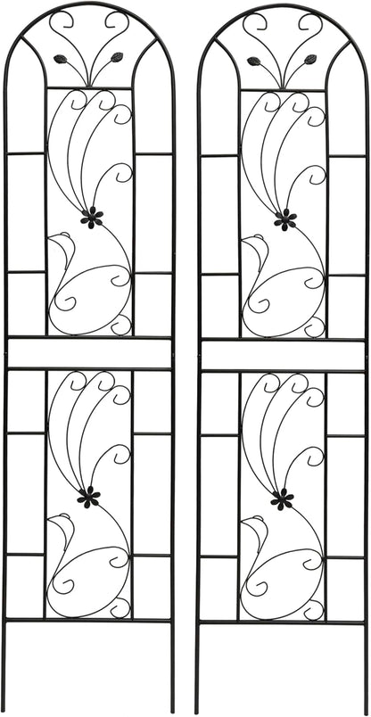 Metal Garden Trellis Rustproof Trellis for Climbing Plants Outdoor Flower Support Peacock Style (Black-2 Pack, 86.7"x19.7")