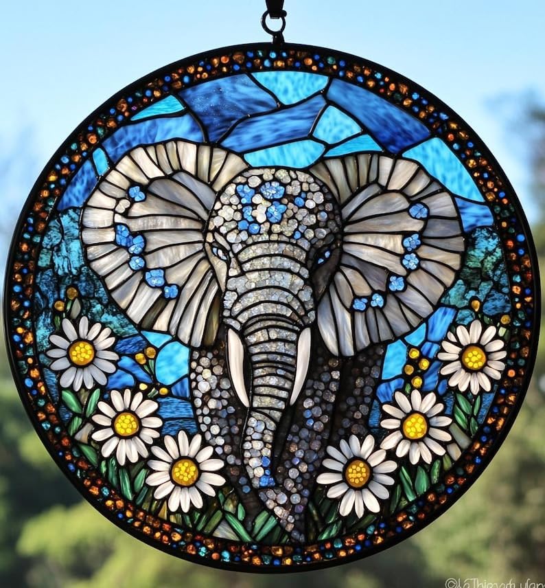 Elephent Flower Acrylic Suncatcher Leaves Window Hanging Flower Home Decor for Lover Gift Mom Sun Catchers Indoor Windown Suncatchers Windows Garden Outdoor