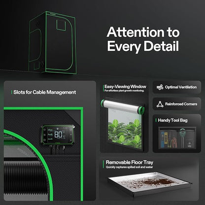 VIVOSUN S448 4x4 Grow Tent, 48"x48"x80" High Reflective Mylar with Observation Window and Floor Tray for Hydroponics Indoor Plant for VS4000/VSF4300