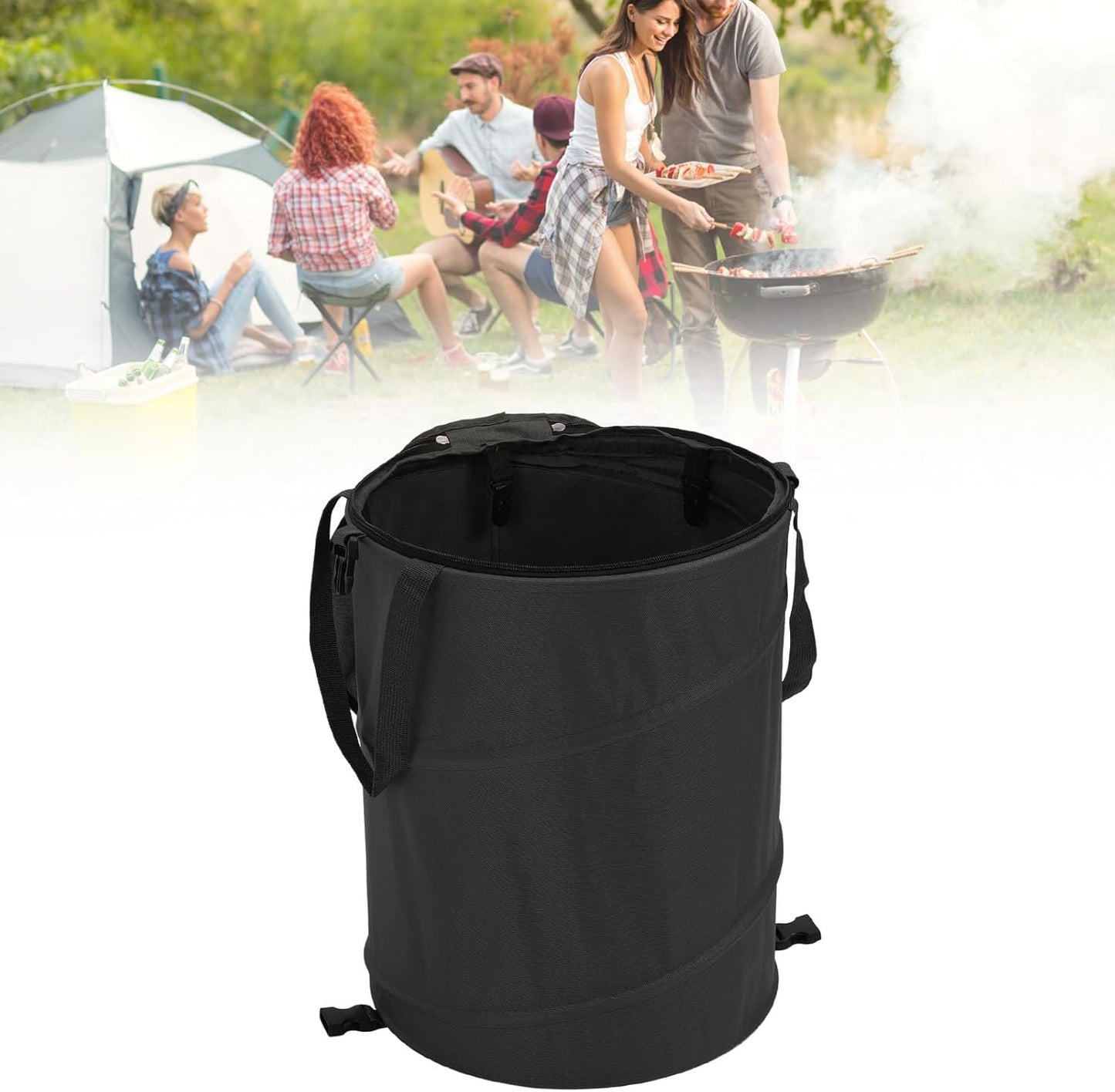 Zunate Collapsible Garden Waste Bag, 24 Gallon, Reusable Outdoor Trash Can with Lid
