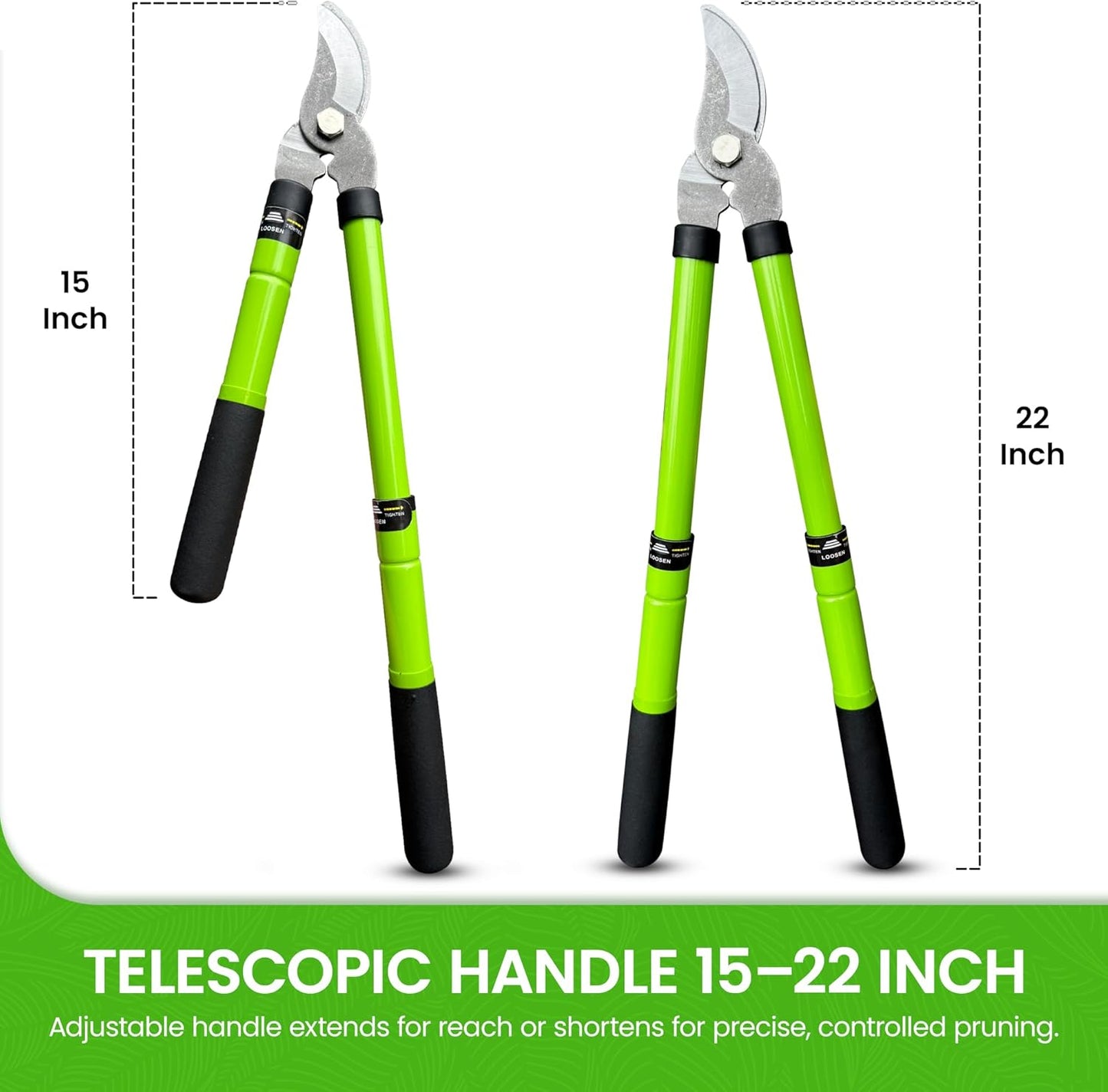 Garden Guru Bypass Loppers Tree Trimmer Clipper w/Telescopic Handle 15–22" - High Carbon Steel Blade Gardening Loppers Pruning Shear - Comfort Grip Handles – Branch Cutter (4 Pack)