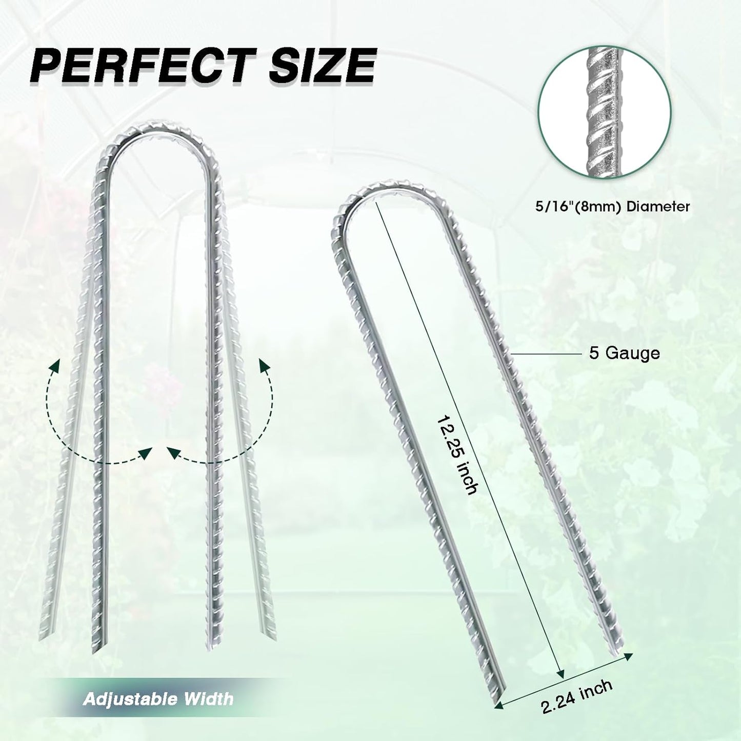 12 Inch Rebar Stakes Heavy Duty, 10 Pack Garden Stake U-Hook, Galvanized Rust Proof Metal Stakes for Tent, Landscape,Outdoor Decorations, Fabric Ground Cover, Tube Fixing (Silver, U-12in-10pc)