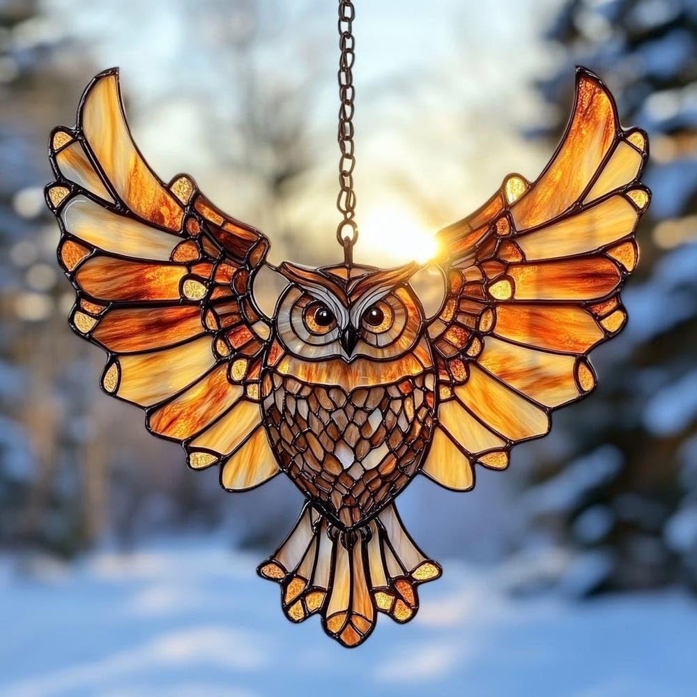 Mandala Owl Acrylic Suncatcher Stained Glass Effect Window Car Hanging Christmas Ornament Indoor Outdoor Decor Garden Sun Catcher Gifts Boho Spiritual Native American Decorations for Women Mom Grandma